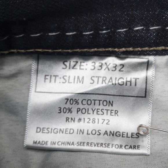 Ring of Fire Men's Size 33/32 Dark Wash Slim Straight Baldwin Ave. Jeans - Picture 4 of 14